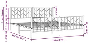 Estrutura de cama com cabeceira e pés 193x203 cm metal preto