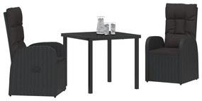 Conjunto de Jantar de Jardim com 3 Peças com Almofadas Preto Rattan Po