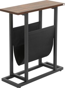 Mesa de apoio com porta-revistas, estrutura em aço 49 x 19 x 55 cm, preto e castanho escuro