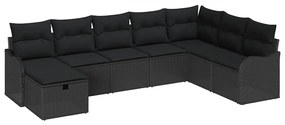 Conjunto de Sofá de Jardim vidaXL com Almofadas Preto Rattan Poliéster