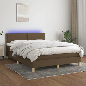 Cama box spring c/ colchão/LED 140x190cm tecido castanho-escuro