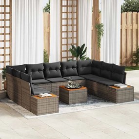 vidaXL Conjunto de Sofás de Jardim com 10 Peças e Almofadas em Vime Cinzento e Acácia