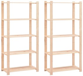 2 unidades arrumação 5 prateleiras 80x38x170cm pinho 250 kg