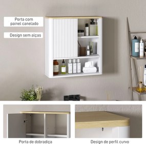 Armário de Parede para Casa de Banho com Porta Deslizante 5 Compartimentos e Prateleiras Ajustáveis 60x20x62 cm Branco