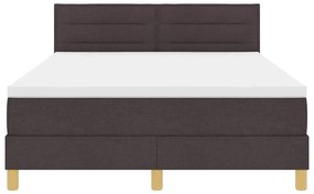 Cama Box Spring com Colchão &amp; Luz LED Marrom Escuro 140x200 cm Tecido