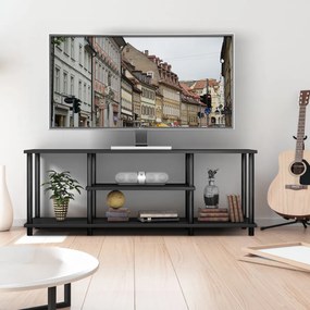 Móvel para TV 3 Níveis Mesa de Consola Multimédia Prateleiras Abertas Suporte para TV até 40'' 110,5 x 29 x 41 cm Preto
