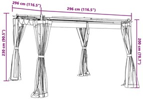 Gazebo com paredes de malha 3x3 m aço antracite