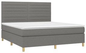 Cama box spring c/ colchão e LED 160x200 cm tecido cinza-escuro