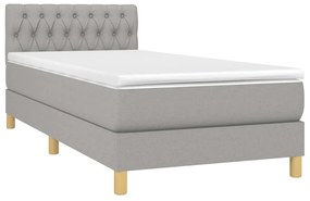 Cama box spring c/ colchão e LED 100x200 cm tecido cinza-claro