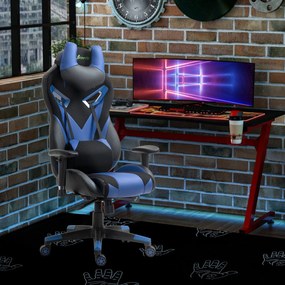 Vinsetto Cadeira de Gaming Ergonômica Cadeira Gamer Giratória com Altura Ajustável Apoio para o Braço Apoio para a Cabeça e Almofada Lombar Removíveis 72x77x127-13cm Azul