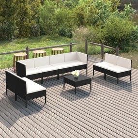 vidaXL 9 pcs conjunto lounge de jardim c/ almofadões vime PE preto