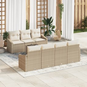 Conjunto de Jantar de Jardim 8 peças com Almofadas Bege em Rattan