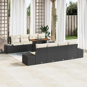 vidaXL Conjunto de Sofá de Jardim de 7 Peças com Almofadas em Vime Preto