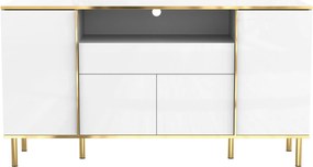 Aparador com iluminação LED, 4 portas, 1 gaveta, 150x40x80 cm, Branco
