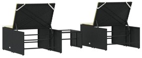 Espreguiçadeiras com mesa 2 pcs vime PE preto