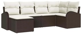 Conjunto de Sofá de Jardim 6 Peças com Almofadas Castanho Vime PE