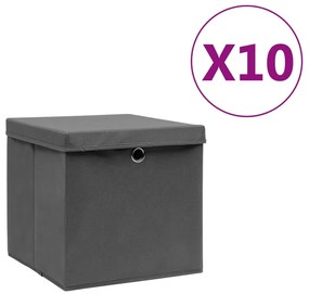Caixas de arrumação com tampas 10 pcs 28x28x28 cm cinza