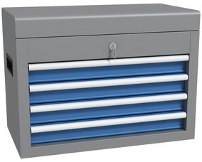 DURHAND Caixa de Ferramentas Metálica com 4 Gavetas Bandeja Superior Fecho e Pegas Laterais 45x24,5x32,5 cm Cinzento e Azul