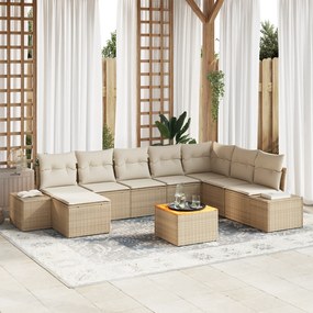 vidaXL Conjunto de Sofá de 9 Peças com Almofadas Bege de Rattan Acácia