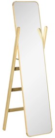 HOMCOM Espelho de Pé com Cabideiro Espelho de Corpo Inteiro com Estrutura de Madeira 40x35x147cm Madeira | Aosom Portugal