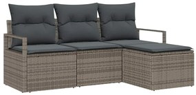 Conjunto de Sofá de Jardim com 4 Peças e Almofadas Cinzas em Rattan Si