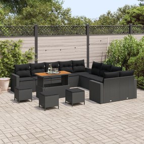 Conjunto de Sofá de Jardim vidaXL com Almofadas Preto Vime de Poliéste