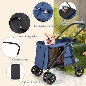 Carrinho de passeio dobrável de botão único com 4 rodas para animais de estimação de pequeno/médio porte Carrinho de passeio portátil para cães com re