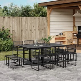 vidaXL 11 pcs conjunto de jantar para jardim vime PE preto