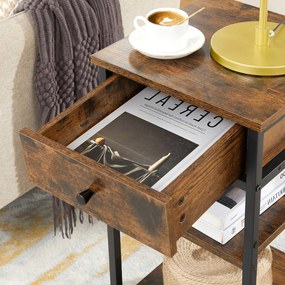 Mesa de cabeceira, mesa apoio economizadora de espaço 35 x 35 x 70 cm castanho vintage-preto