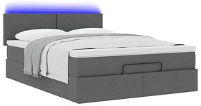 Cama otomana com colchão &amp; LEDs 140x200 cm cinzento escuro