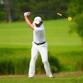 Conjunto de 2 Treinadores de Swing de Golfe, Pega Ergonómica de Fibra de Vidro, Amarelo
