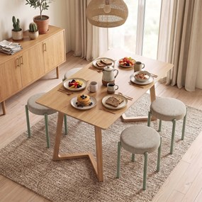 Conjunto de 4 Bancos Redondos Empilháveis (MESA NÃO INCLUIDA), 45 x 45 x 47,5 cm, Assento Almofadado, Castanho-Claro