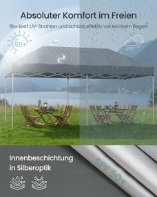 Tenda dobrável de 3 x 6 m para jardim e festas, com 6 paredes laterais, cinzento escuro