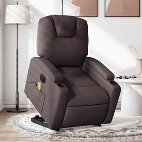 vidaXL Poltrona elétrica elevatória massagens tecido castanho-escuro
