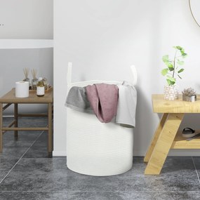 Cesto de roupa suja de 36 L, cesto de roupa suja em algodão com alças dobráveis, 38 x 45 cm, branco creme