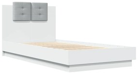 Estrutura de cama c/ cabeceira e luzes LED 90x190 cm branco