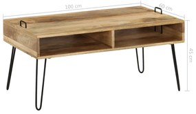 Mesa de centro em madeira de mangueira maciça 100x60x45 cm