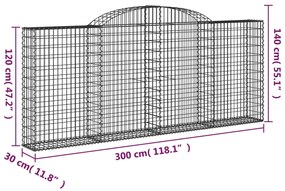 Cestos gabião arqueados 7pcs 300x30x120/140cm ferro galvanizado