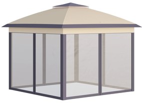 Pérgola Dobrável Exterior 3,3x3,3x2,88m com Altura Ajustável Pérgola de Jardim com Duplo Teto 4 Mosquiteiras Removíveis e Bolsa de Transporte