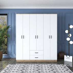 Roupeiro BA113 – Nogueira e Branco – 180 cm x 210 cm x 51,5 cm