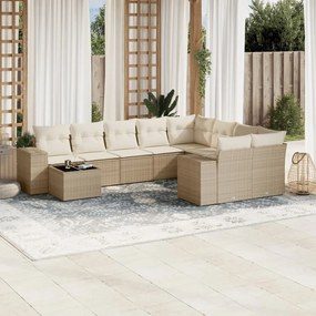 vidaXL 10 pcs conjunto de sofás p/ jardim com almofadões vime PE bege