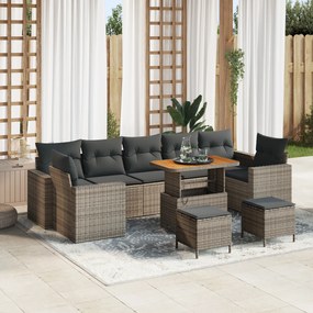 Conjunto de Sofá de Jardim de 10 Peças com Almofadas em Rattan Poliést