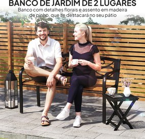 Banco de Jardim de 2 Lugares Banco de Exterior com Assento de Madeira