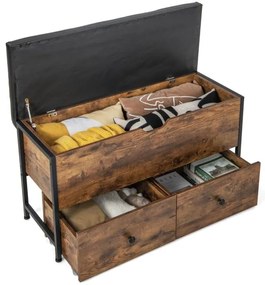 Banco de arrumação com tampa articulada e 2 gavetas para hall de entrada 101 x 41 x 58 cm castanho vintage