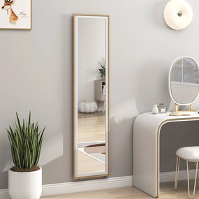 Espelho de Pé 157x37 cm com Moldura em MDF Espelho de Parede Retangular  com 2 Formas de Utilização Madeira e Prata