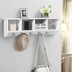 Cabide Armário de entrada de parede com 4 compartimentos e 5 ganchos duplos 72 x 15,5 x 23 cm Branco