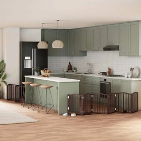 vidaXL Portão cães c/ porta dobrável 15 painéis 750 cm álamo castanho