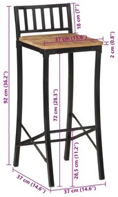 Cadeiras de bar 4 pcs madeira de mangueira áspera maciça