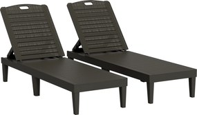 Outsunny Conjunto de 2 Espreguiçadeiras de Jardim Exterior Espreguiçadeiras Reclináveis de PP Encosto Ajustável Preto | Aosom Portugal