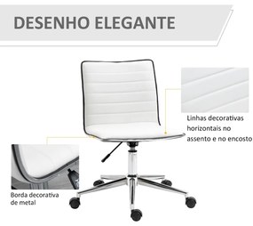 Cadeira de Escritório Ergonômica Giratória com Altura Ajustável Encosto Estofado em Couro Sintético Carga 120kg 47x57x76,5-86,5cm Branco